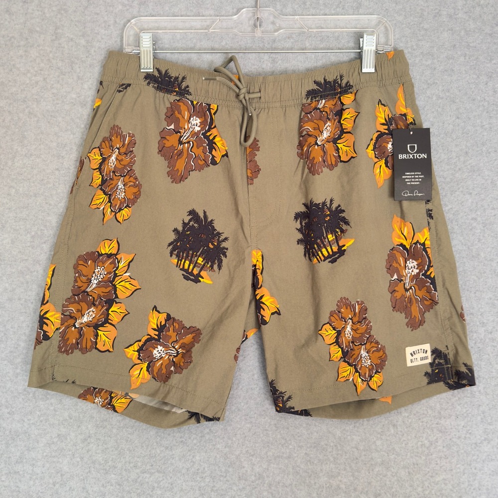 NEW! Brixton Everyday Stretch Hybrid Short Mens Medium Olive Floral Tropical NWT